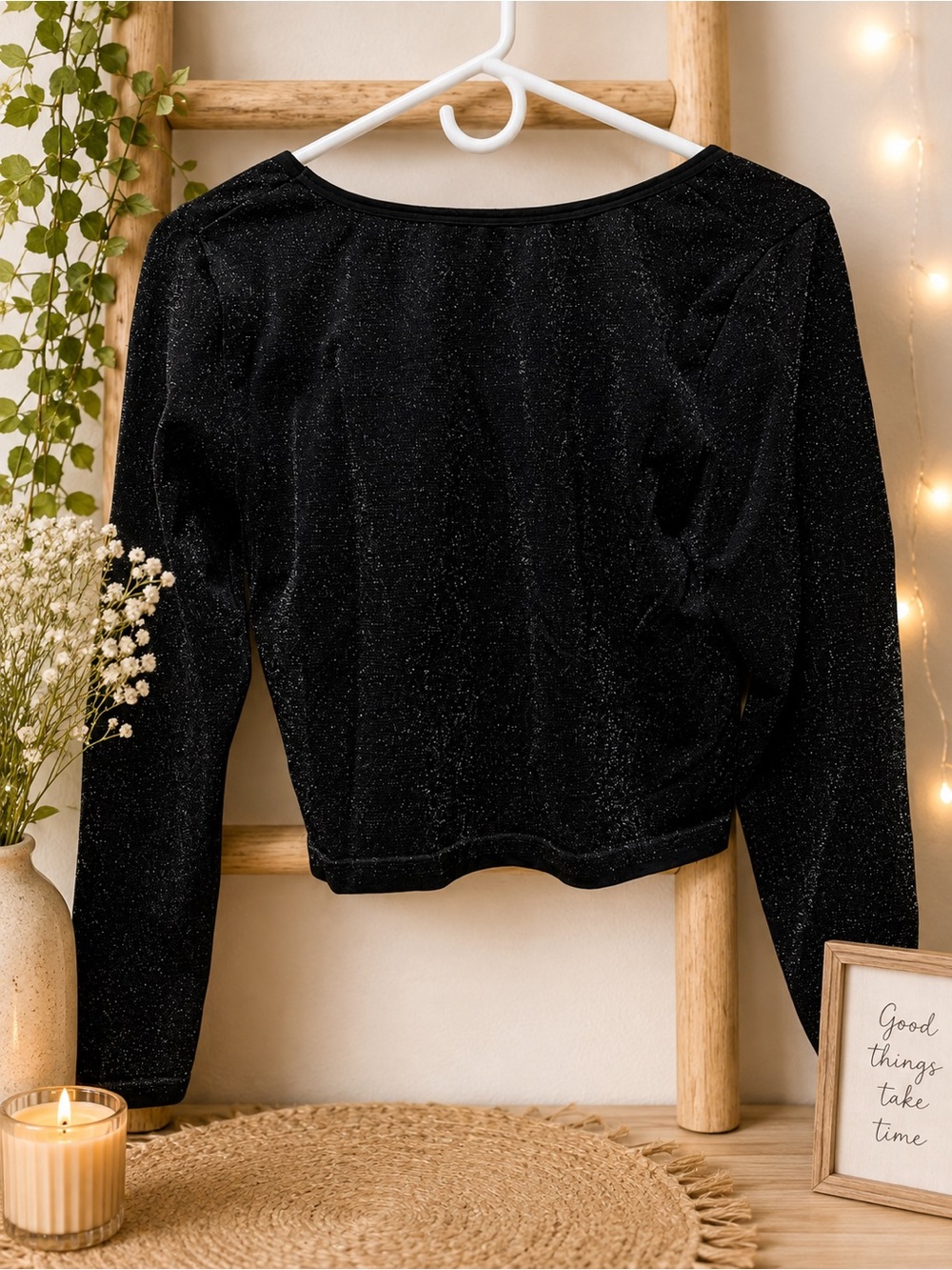 All in Motion Black Sparkle Long-Sleeve Square Neck Top XXL - Picture 2 of 2